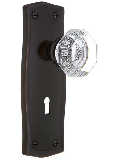 Prairie Design Mortise Lock Set With Waldorf Crystal Knobs in Timeless Bronze.